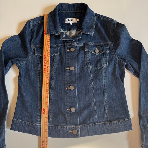 Paige Denim Jean Jacket Dark Wash Womens Large Trucker Western Biker EUC Boho - Picture 10 of 14
